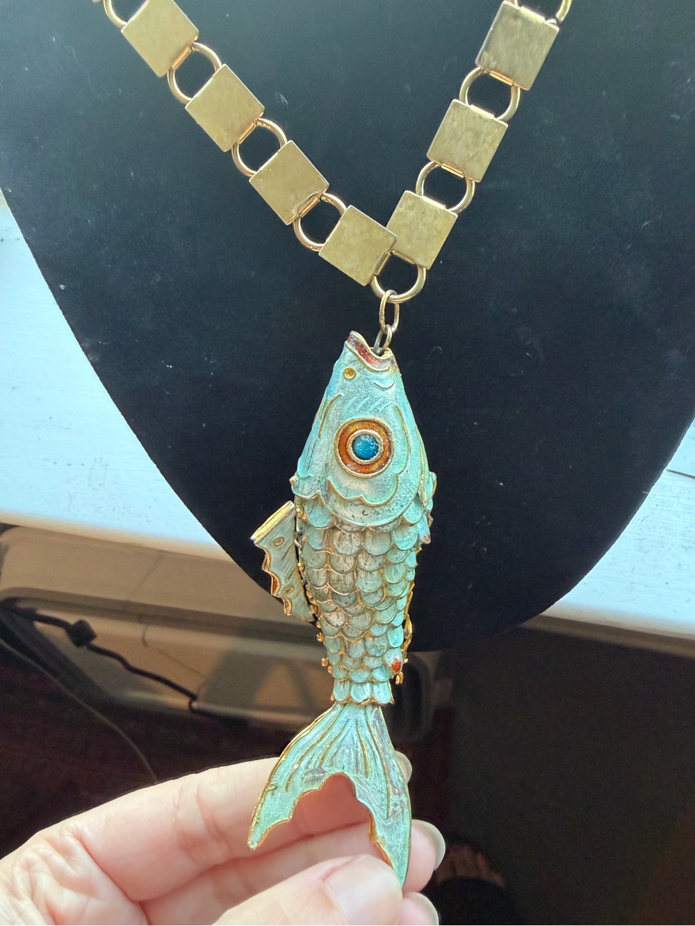 Vintage Cloisonné Articulated Fish Necklace